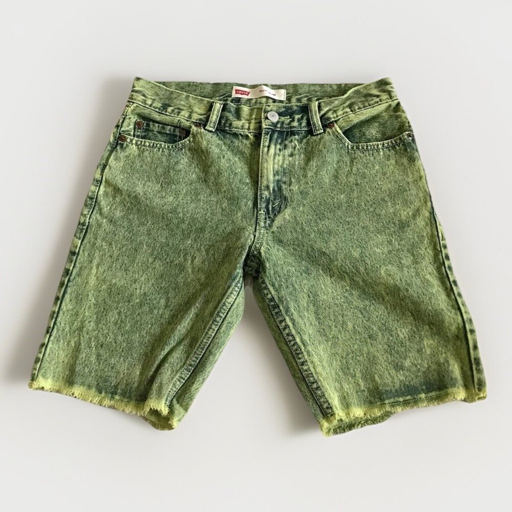 Levis Shorts Kids Size 16 Green Yellow Regular 511 Slim Cut Off Denim Dyed‎